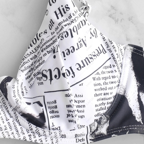 NWOT Newspaper Print Underwire Bikini Set - Picture 2 of 6